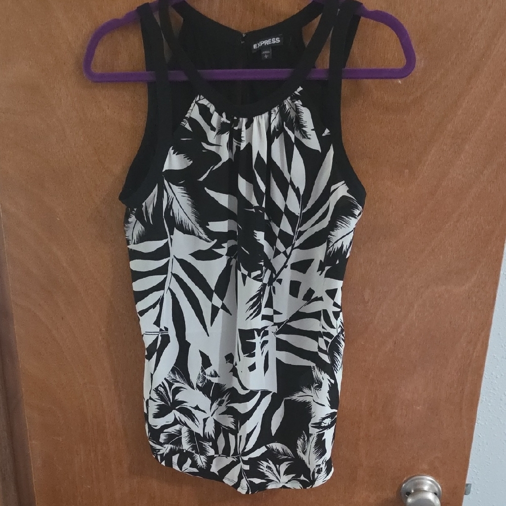 Express Monochrome Leaf Print Tank Top